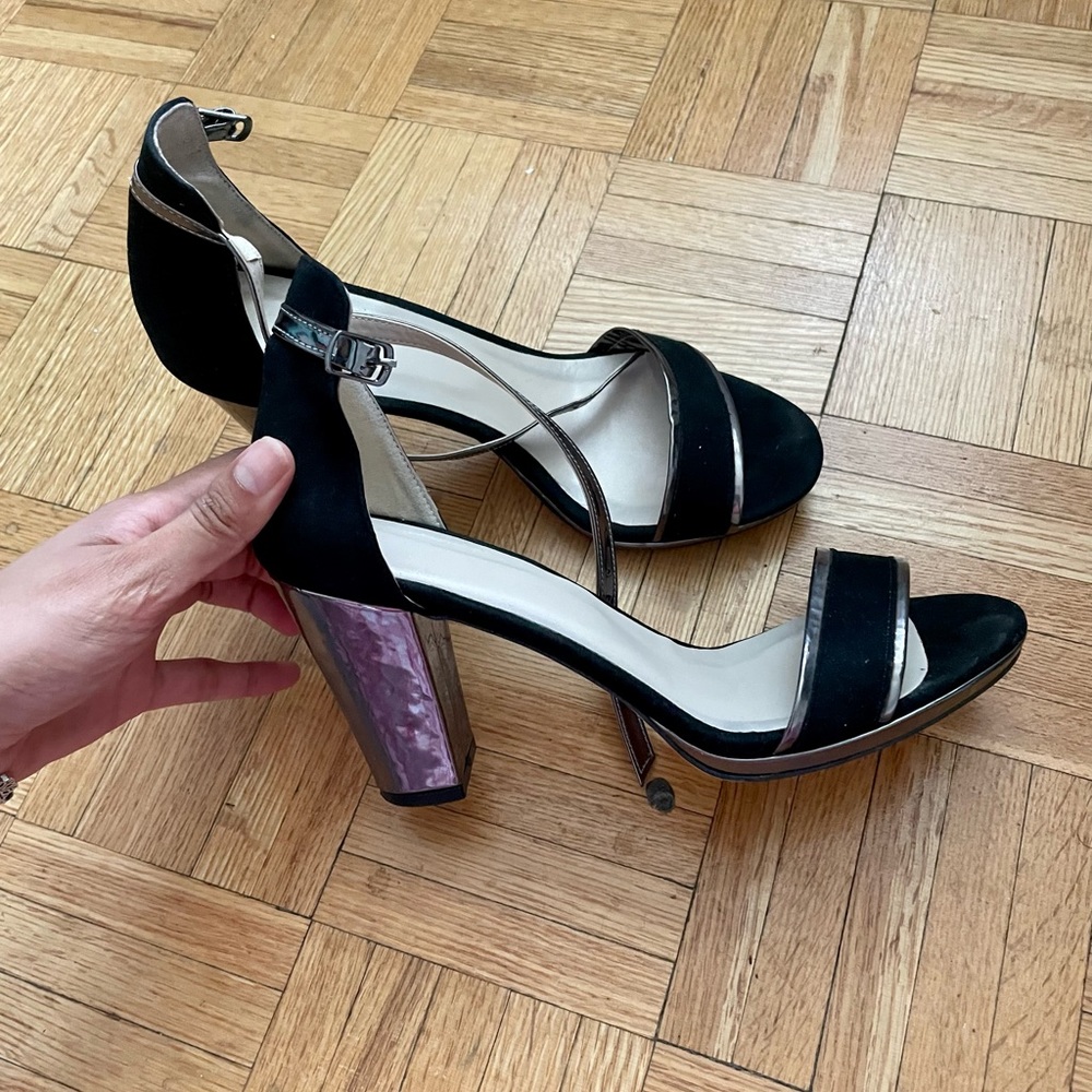 Black suede thick high heels size 9